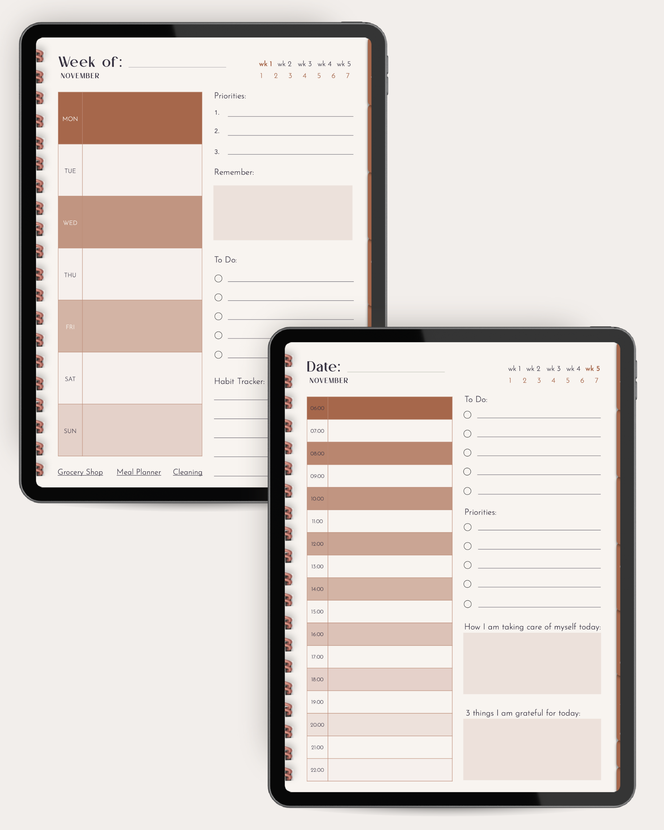 Two digital planners displayed side by side on a white background