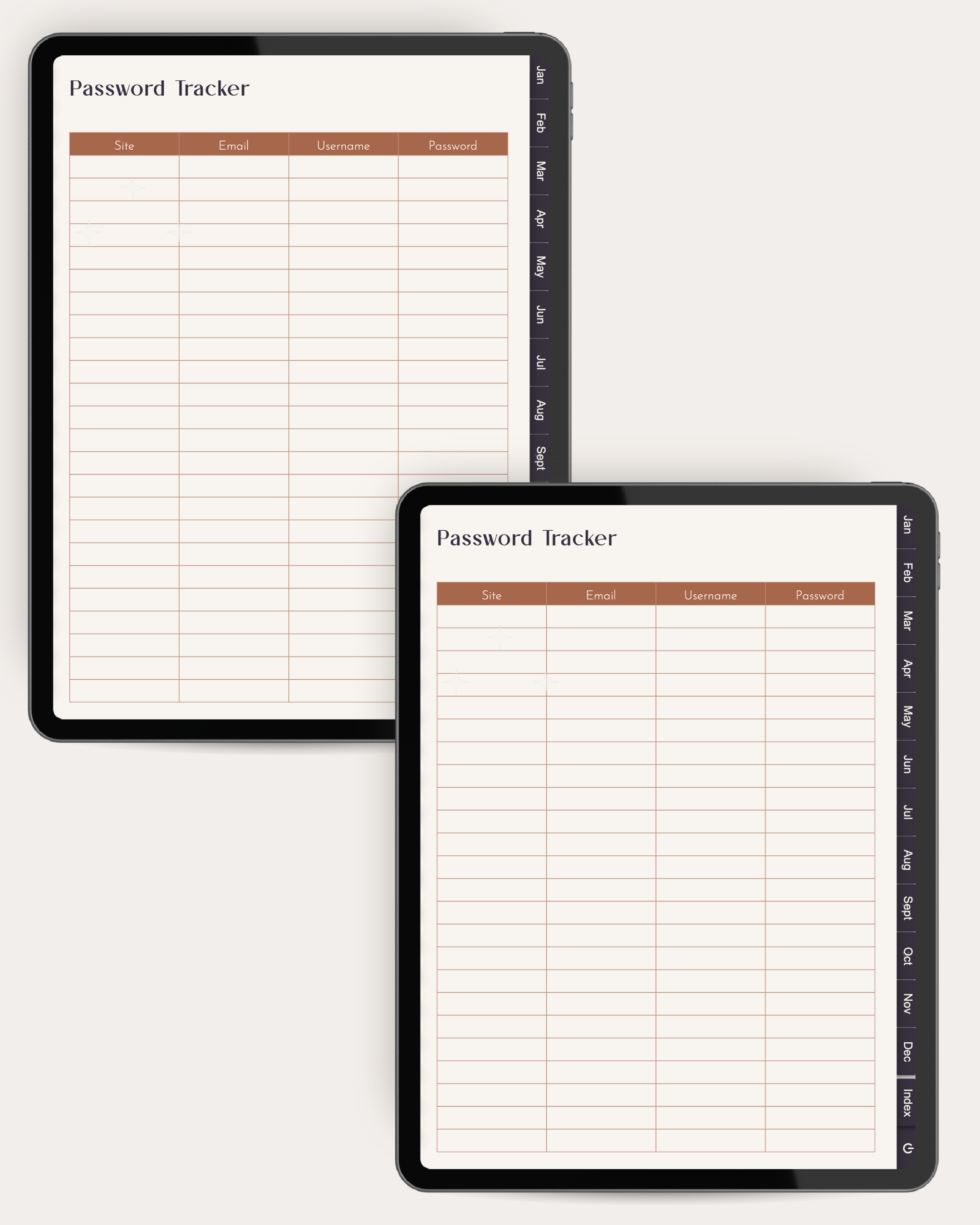 Two password trackers on a white background